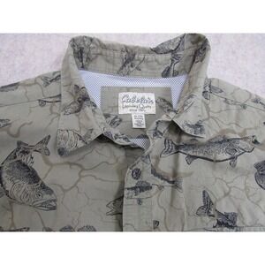 Cabelas Mens XL Fishing Shirt Bass Fish All Over Print Short Sleeve Ventilated